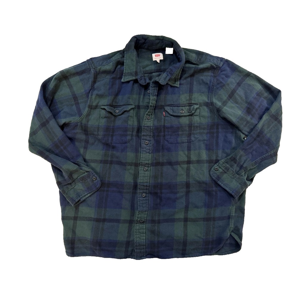 Vintage 90s Levi's Fleece Jacket Shirt Men's 2XL Green‎ Button Front Y2K Outdoor